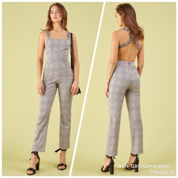 Reformation Oakland Plaid Jumpsuit Gray sz 10 - Picture 2 of 11